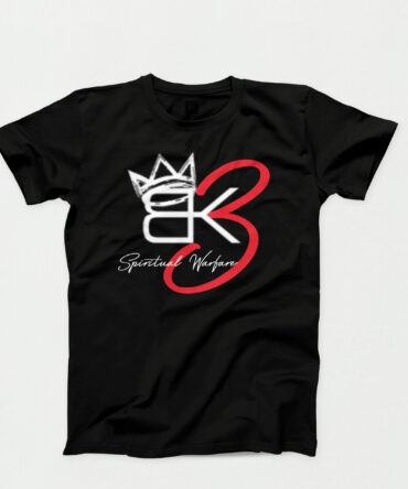 Black t-shirt featuring the bold “BK3 Spiritual Warfare” logo with red accents and a crown design.