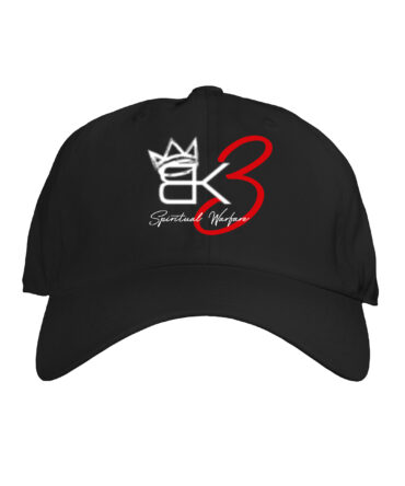 Black dad hat featuring the bold “BK3 Spiritual Warfare” logo in white and red with a crown design on the front.
