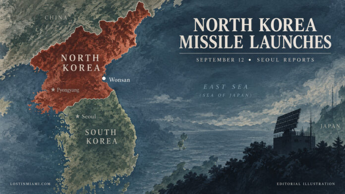 Painted editorial map locating Wonsan on North Korea’s eastern coast beside a coastal radar silhouette.